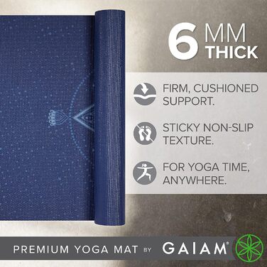 Килимок для йоги Gaiam - товстий, не ковзає, небесно-блакитний, 6 мм