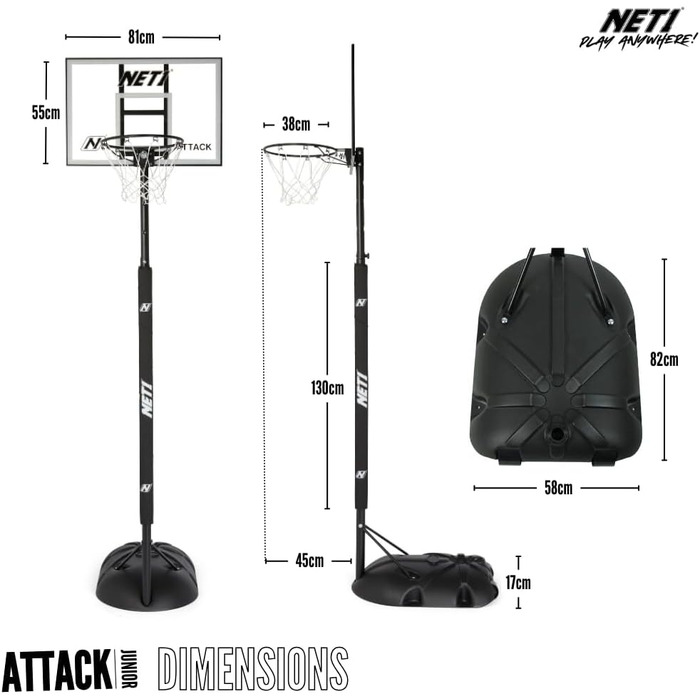 НЕТТО1 Преміальна баскетбольна система задньої панелі та сітки для дітей Надміцна міцна сталева рама 38,1 см Настінні або переносні з регулюванням висоти м'яка штанга Attack пружинна шайба 38,1 см