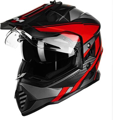 Мотошолом IL Dual Sport Adventure WS902 з сонцезахисним візором, Pinlock, ECE, для кросу, ATV, червоно-чорний, розмір S