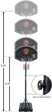 Молодіжне баскетбольне кільце NORTHERN STONE, регульоване по висоті, окремо стояче портативне баскетбольне кільце з регулюванням висоти 1,9-2,6 м