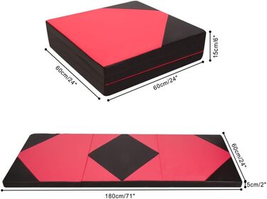 Складний м'який килимок для підлоги Килимок для тренажерного залу Килимок для фітнесу Гімнастичний килимок Нековзний спортивний килимок Ігровий килимок (3 елементи, чорний і червоний A), 180x60x5