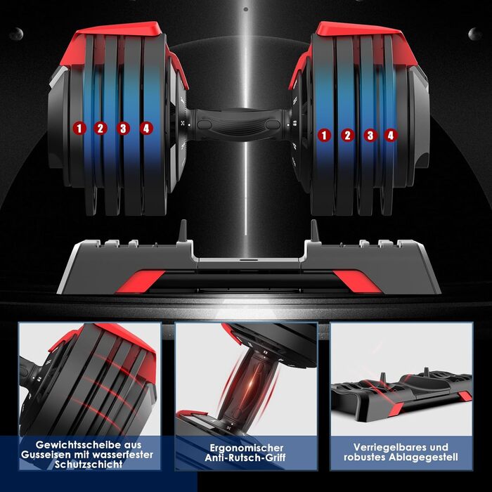 Регульовані гантелі DH FitLife 24 кг, 12 рівнів, набір коротких гантелей з дисками, 3-24 кг, 12 в 1