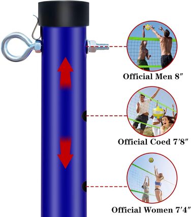 Портативна система волейбольних сіток Zdgao на відкритому повітрі - регульовані по висоті стовпи з м'яким волейбольним м'ячем, насосом, молотком, обмежувальною лінією та сумкою для перенесення для заднього двору, пляжу, газону Blue Green