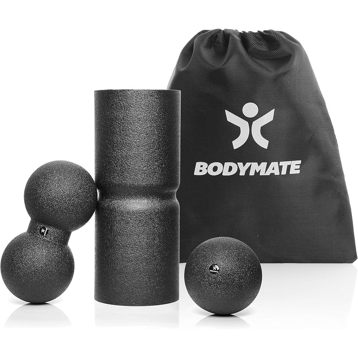 Набір фасій BODYMATE Care: рулон, м'яч, дуо-м'яч, e-книга, чорний