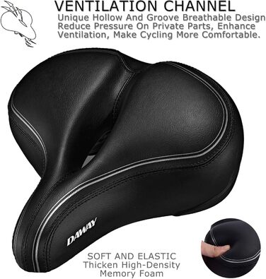 DAWAY C30 Комфортне велосідло з пам’яттю форми, широке, для тренажера, гірського та шосейного велосипеда, унісекс