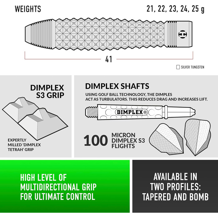 Борони Dimplex Bomb & дротики 90 вольфрам, 10 шт, чорний