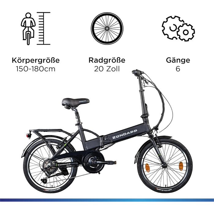 Велосипед складаний для дорослих 150-180 см, 6 передач, StVO, 101 E-Bike 20