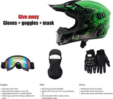 Дитячий і дорослий мотокросовий шолом Fullface для MTB, Downhill, BMX, мотоцикла, з окулярами і рукавичками