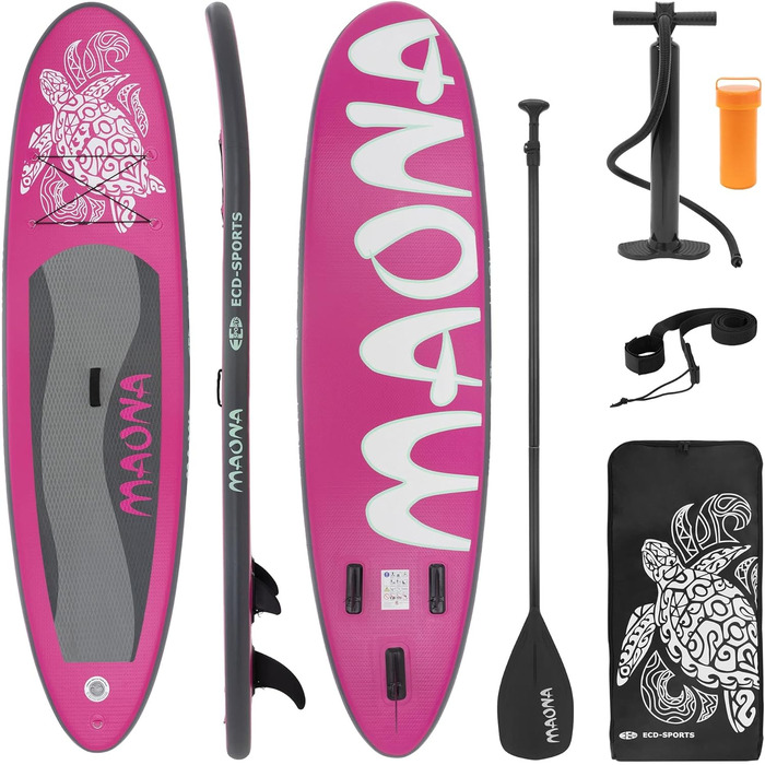 Надувна SUP-дошка ECD Germany Maona 308 см, комплект: весло з алюмінію, PVC, бірюзова/чорна/рожева/сіра/оливкова – дошка для веслування, серфінгу, паддлборду