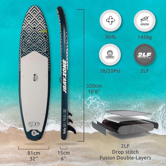 ДЖБАЙ. Надувне весло Zone Delta D2 Stand Up Paddle см 320 x 81 x 15 в комплекті з аксесуарами