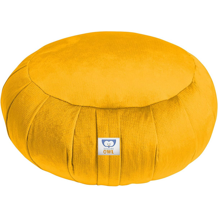 Сенсорна подушка для медитації сови Zafu Yoga Cushion з оксамиту 100 м'який оксамитовий наповнювач в гречаній шкаралупі кругла висота сидіння 18 см 35 Лаванда (гірчиця)