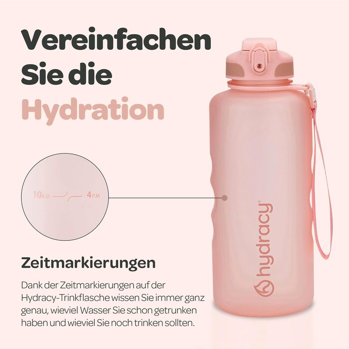 Пляшка для води Hydracy 2 л із трубочкою та часовою розміткою, спортивна, без BPA, герметична, не утворює конденсату, для спорту та активного відпочинку