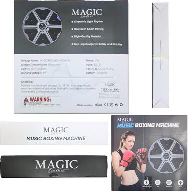 Боксерська машина MAGIC SELECT Музична боксерська машина, електронна музична боксерська машина, тренувальний пристрій PU Wall Box з боксерськими рукавичками, світлодіодний боксерський килимок, Bluetooth, світло в ритмі музики. (3 режими, 43x43x4 см) Б0899