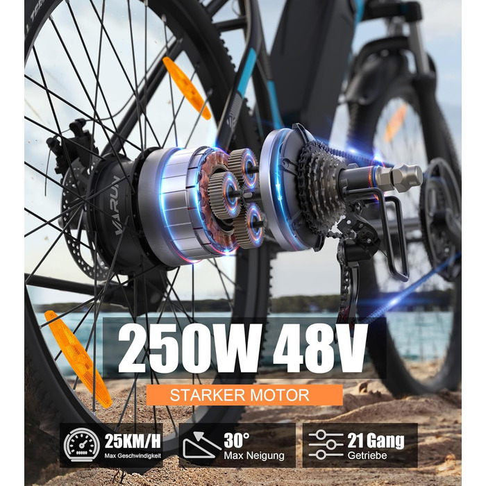 Акумулятор VARUN E-Bike 48V 13Ah, 100 км, 250 Вт, синій