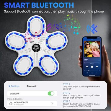 IERAKOR Музична боксерська машина з LED, Bluetooth, 9 режимів, для дітей, електронна боксерська груша з рукавичками, біла