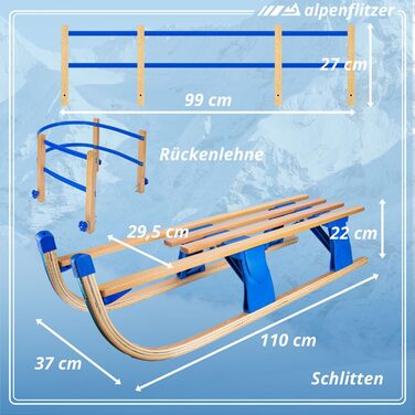 Санчата Alpenflitzer Davos 110 см, складні, зі спинкою (опціонально)