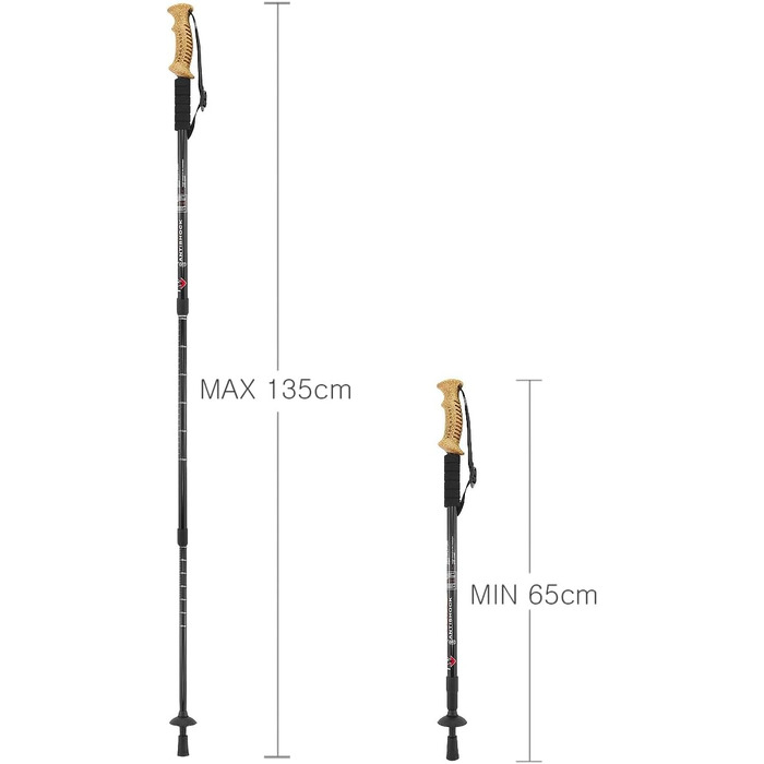 Телескопічні протиударні туристичні палиці MidGard Nordic Walking Pole виготовлені з алюмінієвого сплаву з корковою ручкою та регулюванням амортизації по довжині 65-135 см (чорні, )