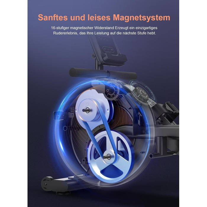 Магнітний гребний тренажер з 16 рівнями опору, оновлення до подвійних ковзаючих рейок, компактний гребний тренажер з РК-монітором, вертикальним зберіганням, надзвичайно тихий гребний тренажер Silver