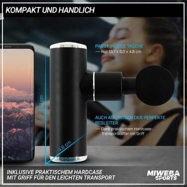 Спортивний масажний пістолет Miweba MM100 Wave Massager - Масажний пістолет - Пістолет для масажу м'язів - РК-сенсорний дисплей - плавний пуск - 6 насадок - 10 рівнів вібрації - Fitgun (MM100 чорний/золотий) (mm10 Black)