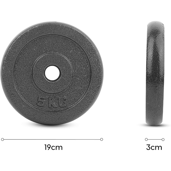 Вагові пластини Manuel 27 мм, набір обважнювачів для штанги з 2 шт. , гирі для гантелей 1 дюйм, вагова пластина з покриттям із сірого чавуну - фітнес-обладнання для дому ((b) 2 x 5 кг)