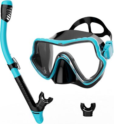 Набір трубок для дорослих - Маска для дайвінгу Taucherbrie Dry Snorkel with Breath Easy Airfow Tech & Anti-Fog Design для чоловіків і жінок (поставляється з додатковим мундштуком) (Чорний, Зелений, L), 2RISE SN02