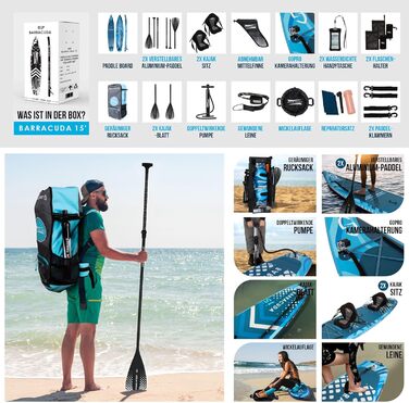 Надувна дошка для падде Aqua Spirit SUP 2024 320x815см/457x915см Комплектація з веслом, рюкзаком, насосом та іншими аксесуарами Дорослі початківці/експерти Гарантія 2 роки (Barracuda 15')