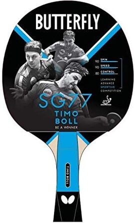 Ракетка для настільного тенісу Butterfly Timo Boll SG77 Ракетка для настільного тенісу Бита, хобі та тренування Досвідчені та тактично досвідчені гравці Сертифікована ITTF гума Pan Asia Увігнута форма ручки зі смартом. Зчеплення одинарне