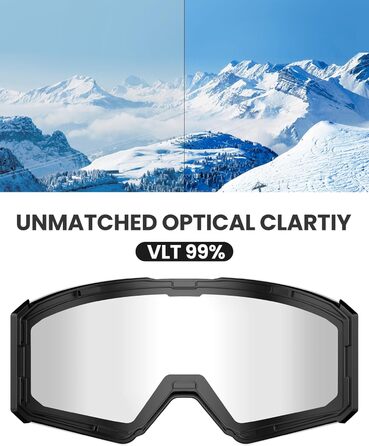 Гірськолижні окуляри OutdoorMaster Falcon від ZEISS/E-QuickHue Lens, окуляри для сноуборду OTG проти запотівання, магнітні змінні лінзи, снігозахисні окуляри для чоловіків і жінок (Lense-Klar Vlt 99)