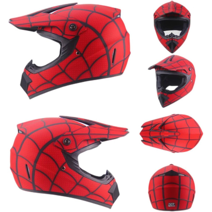 Дитячий мотокросовий шолом Senhill Spiderman, повнолицевий, DOT, з окулярами, для мотоцикла, велосипеда, унісекс