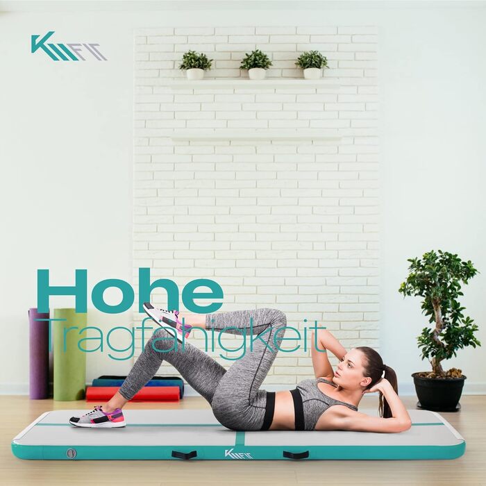 Килимок KM KM Fit Airtrack висотою 10 см Килимок для перекидання 3/4/5 м Надувний килимок для фітнесу Гімнастичний килимок в т.ч. Сумка для перенесення, електр. Набір повітряних насосів і фліків Стійкість до ультрафіолетового випромінювання Килимок для гі