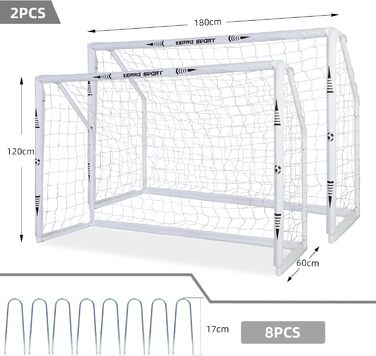 Ворота ZERRO для футболу 180/240/300 зі стіною, 180 білі, 2 шт.