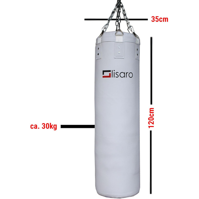 Боксерська груша Lisaro Premium 120x35CM 30KG зі сталевим ланцюгом Білий