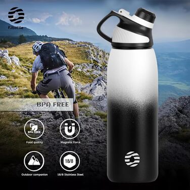 Термос Fjbottle із нержавіючої сталі, 600/800/1000/1500 мл, ізольована спортивна пляшка для води з магнітною кришкою, BPA-free, вакуумна, для гарячих і холодних напоїв, не протікає