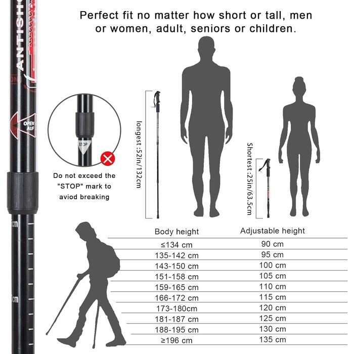 Трекінгові палиці Aihoye, амортизуючі, регульовані, для піших прогулянок або піших прогулянок, розбірні, міцні, 2 шт. и, легкі, туристичні палиці, всі аксесуари для місцевості та сумка для перенесення (чорна)