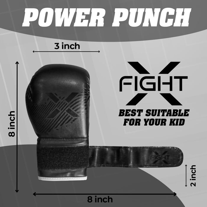 Дитячі боксерські рукавички FightX, 113 г, чорні, PU-шкіра, для тренувань і спарингів, для хлопчиків і дівчаток, MMA, комплект