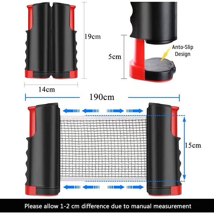Розсувна сітка для настільного тенісу YOUYIKE, сітки для настільного тенісу 190 см (макс), регульована висувна сітка, портативна сітка для пінг-понгу для столу для настільного тенісу, офісного столу, обіднього столу (чорний червоний)