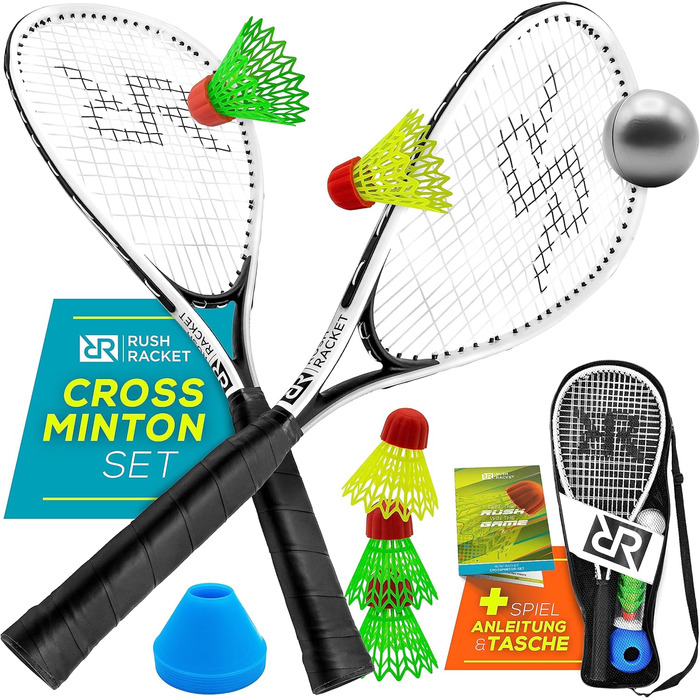 Набір ракеток Rush RS3 Speed Badminton Set 5 предметів (2 ракетки, 5 воланів, софтбол, 8 шт. розмітка поля, сумка для перенесення) Crossminton Set - Turbo Badminton Set - Швидкісний набір для бадмінтону (1-й білий)