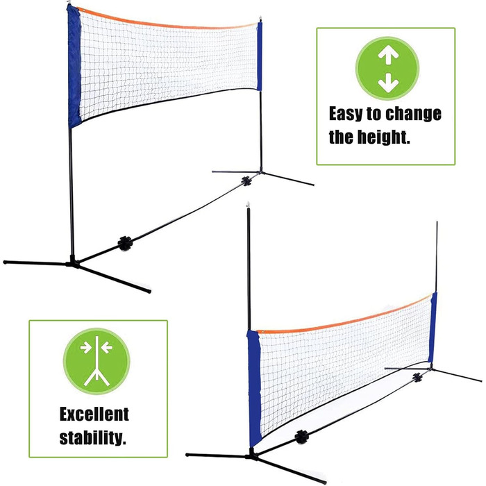 Практичний набір сіток для бадмінтону, волейболу, футболу та тенісу для дітей, зі сталевим каркасним кронштейном, окремо стоячий та з сумкою для перенесення, підходить для критих та відкритих кортів, лавок, подіумів, фітнесу