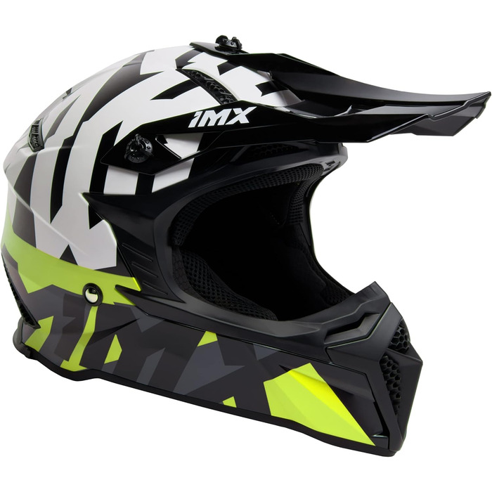 Мотошолом FMX-02 для бездоріжжя, 2 розміри, знімні щоки, регульований козирок, знімний підклад, чорний/білий/флуоресцентний жовтий/сірий