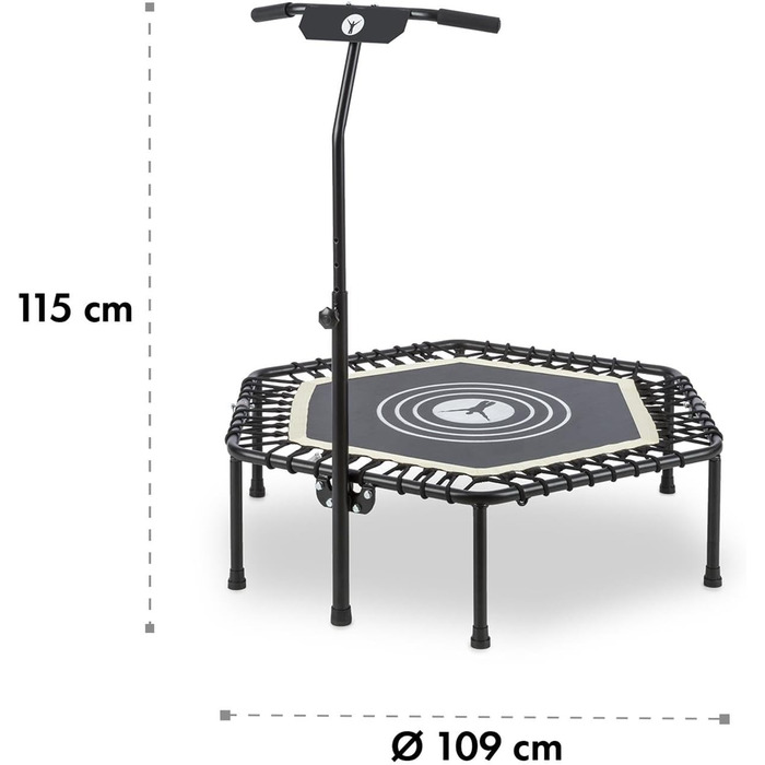 Фітнес-батут з дуже великою поверхнею для стрибків 112 см Ø, 6-ступінчастою регульованою висотою ручки від 109-134 см, макс. 120 кг Вага користувача Білий