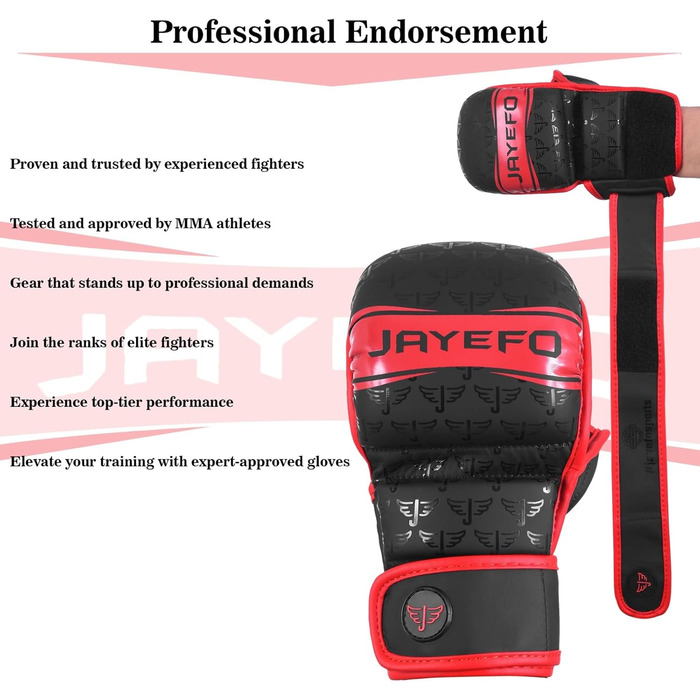 MMA рукавички Jayefo з відкритою долонею для спарингу та греплінгу, універсальні для чоловіків і жінок, підтримка зап'ястя, для MMA, боксу, муай-тай, кікбоксингу