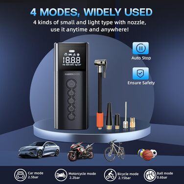 Електричний портативний компресор PARKVISION 8000mAh, 150 PSI з LED, для авто, велосипедів, мотоциклів та м'ячів