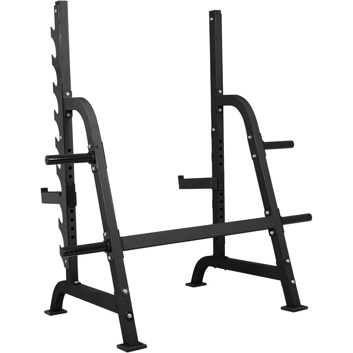 Стійка для присідань GORILLA SPORTS зі стійкою для млинців, 9 полиць для штанги, 162,5x115x186 см, макс. 300 кг, сталь, універсальна стійка для штанги, безпечна підставка