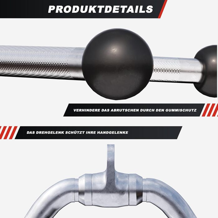 GORILLA SPORTS® Гриф для кросовера — широкий, для біцепса, трицепса, лат, SZ-гриф, хромований, з обертовим шарніром, нековзний — ручки для тягових тренажерів, тренажер передпліччя