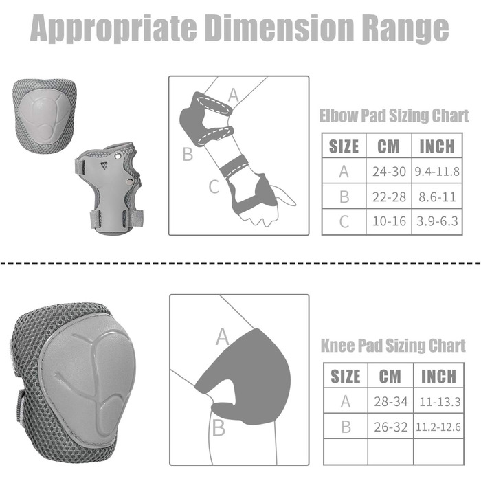 Наколінники Дитячі протектори Роликові ковзани Протектор Комплект Протектори Діти 2-8 років Налокітники Наколінники Щитки на зап'ястя 6 в 1 для роликових ковзанів Велосипедні скейтборди Самокат (сірий)