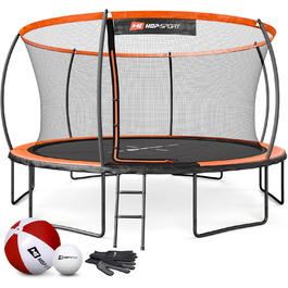 Батут Hop-Sport Outdoor Ø 305/366/427/488 см - Батут з інноваційними вигнутими сітчастими штангами, сертифікатами безпеки та захисною сіткою 427 см Помаранчевий/Чорний