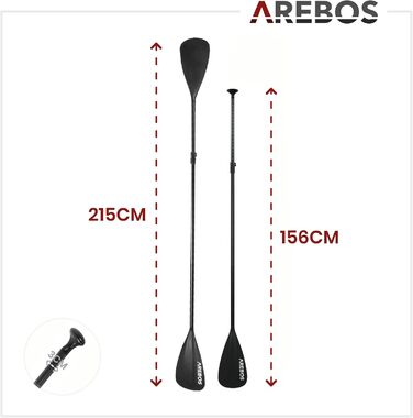 Arebos 2-в-1 весло для SUP, каное та каяка, алюмінієве, розсувне 156-215 см