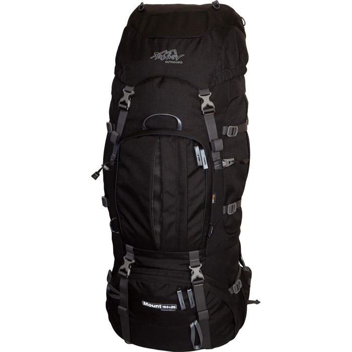 Рюкзак туристичний Tashev Outdoors Mount 100+20 л, чорний, з регуляцією об'єму, для жінок і чоловіків, з дощовиком, вироблено в ЄС