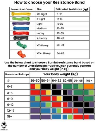 BURNLAB еспандери для фітнесу, 8 рівнів опору 8-116 кг, стрічки для підтягувань, тренувань, кросфіту, спортзалу та дому, універсальні для чоловіків і жінок