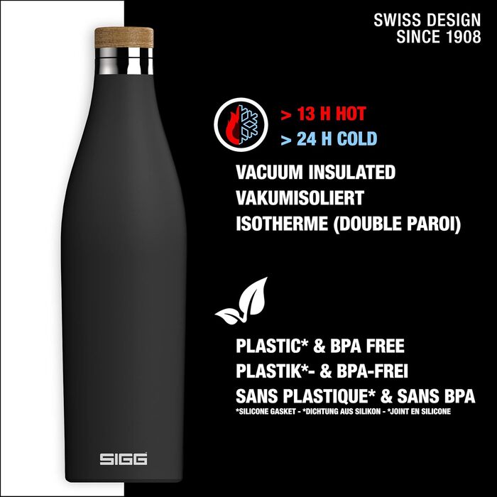Термобутилка SIGG Meridian, герметична, подвійні стінки, нержавіюча сталь 18/8, бамбукова кришка, BPA та пластику немає, 0,5/0,7 л